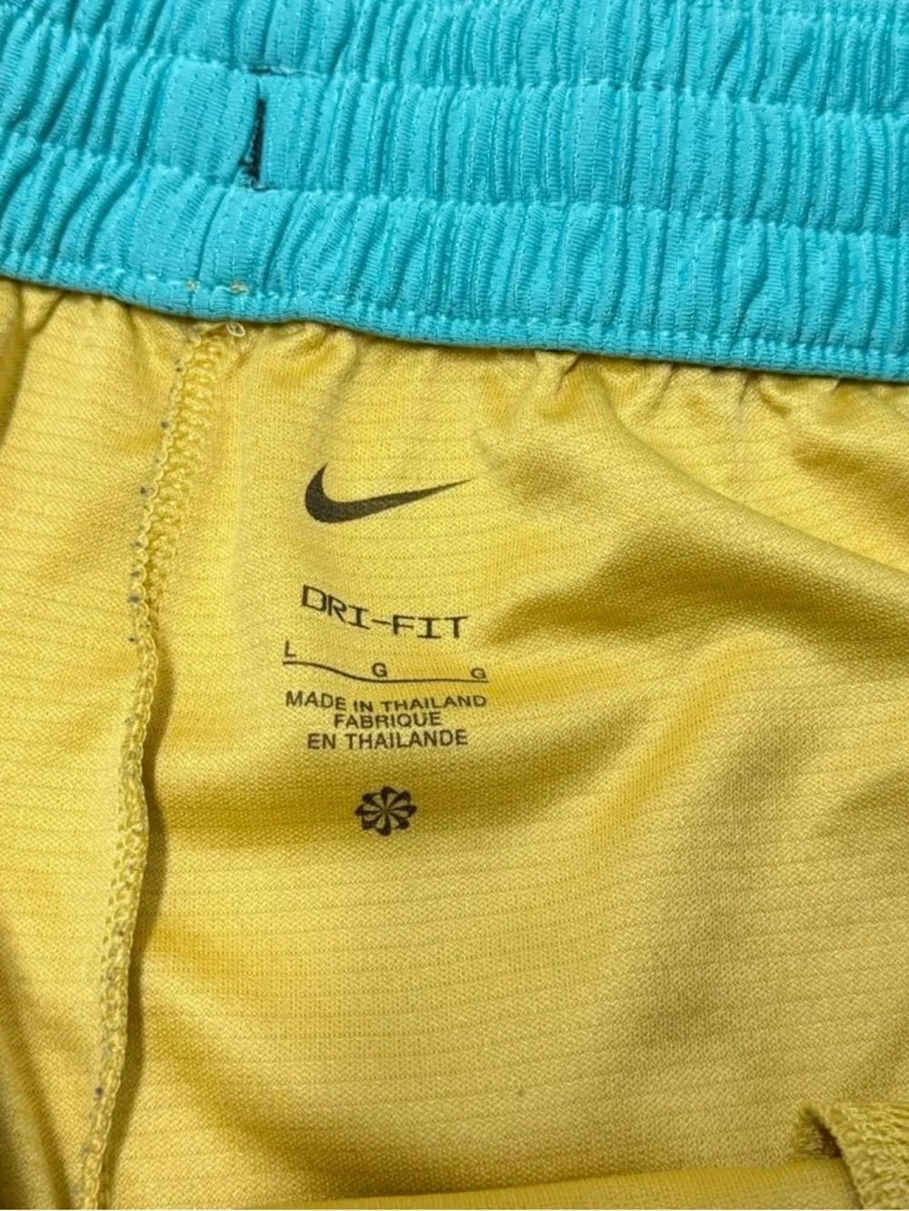 Nike Men’s Yellow Athletic Shorts with Black & Teal Trim - Picture 4 of 7